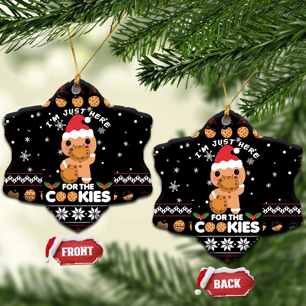 Just Here For The Cookies Christmas Ceramic Ornament Funny Xmas Holiday Patterns - Wonder Print Shop