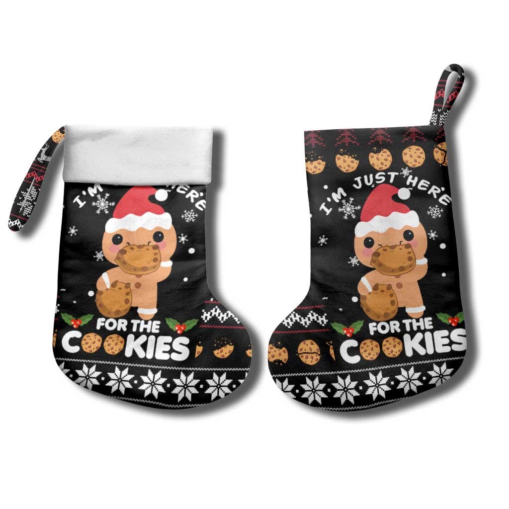 Just Here For The Cookies Christmas Stocking Funny Xmas Holiday Patterns - Wonder Print Shop