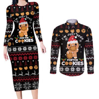 Just Here For The Cookies Christmas Couples Matching Long Sleeve Bodycon Dress and Long Sleeve Button Shirt Funny Xmas Holiday Patterns - Wonder Print Shop