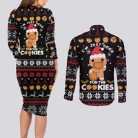 Just Here For The Cookies Christmas Couples Matching Long Sleeve Bodycon Dress and Long Sleeve Button Shirt Funny Xmas Holiday Patterns - Wonder Print Shop
