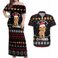 Just Here For The Cookies Christmas Couples Matching Off Shoulder Maxi Dress and Hawaiian Shirt Funny Xmas Holiday Patterns - Wonder Print Shop
