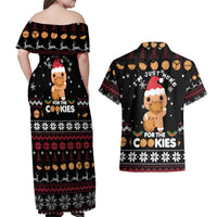 Just Here For The Cookies Christmas Couples Matching Off Shoulder Maxi Dress and Hawaiian Shirt Funny Xmas Holiday Patterns - Wonder Print Shop