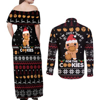 Just Here For The Cookies Christmas Couples Matching Off Shoulder Maxi Dress and Long Sleeve Button Shirt Funny Xmas Holiday Patterns - Wonder Print Shop