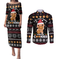 Just Here For The Cookies Christmas Couples Matching Puletasi and Long Sleeve Button Shirt Funny Xmas Holiday Patterns - Wonder Print Shop