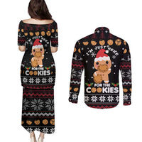 Just Here For The Cookies Christmas Couples Matching Puletasi and Long Sleeve Button Shirt Funny Xmas Holiday Patterns - Wonder Print Shop