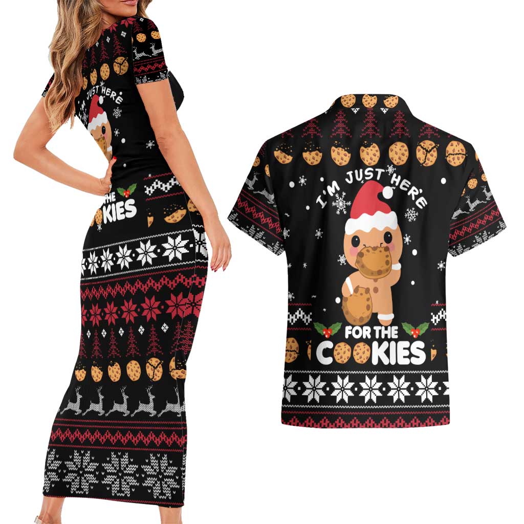 Just Here For The Cookies Christmas Couples Matching Short Sleeve Bodycon Dress and Hawaiian Shirt Funny Xmas Holiday Patterns - Wonder Print Shop