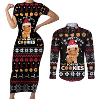 Just Here For The Cookies Christmas Couples Matching Short Sleeve Bodycon Dress and Long Sleeve Button Shirt Funny Xmas Holiday Patterns - Wonder Print Shop