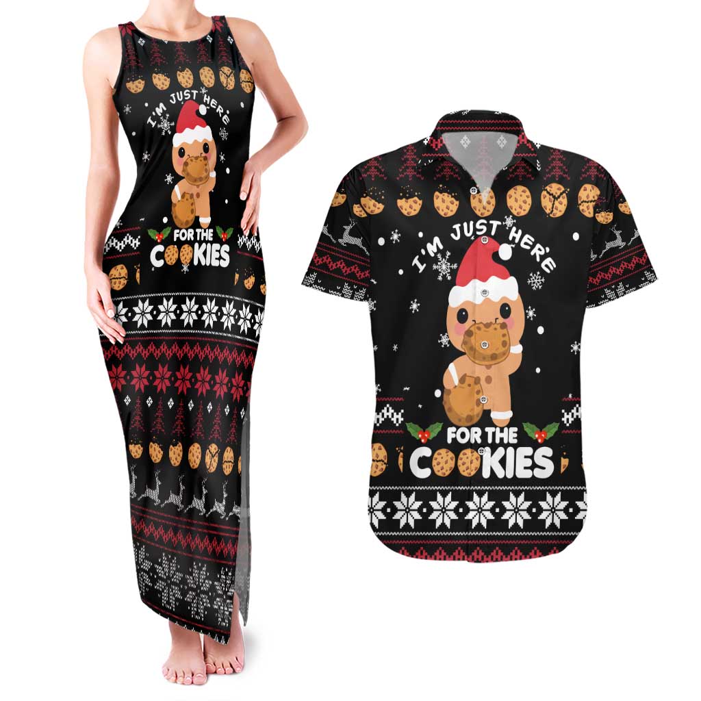 Just Here For The Cookies Christmas Couples Matching Tank Maxi Dress and Hawaiian Shirt Funny Xmas Holiday Patterns - Wonder Print Shop