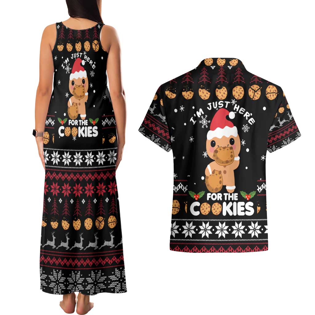 Just Here For The Cookies Christmas Couples Matching Tank Maxi Dress and Hawaiian Shirt Funny Xmas Holiday Patterns - Wonder Print Shop