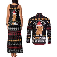 Just Here For The Cookies Christmas Couples Matching Tank Maxi Dress and Long Sleeve Button Shirt Funny Xmas Holiday Patterns - Wonder Print Shop