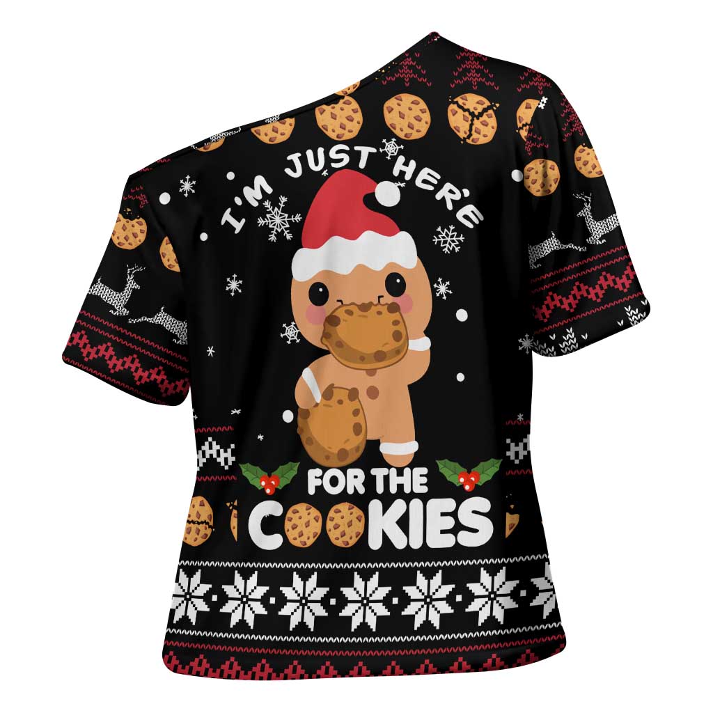 Just Here For The Cookies Christmas Cross Shoulder Shirt Funny Xmas Holiday Patterns - Wonder Print Shop
