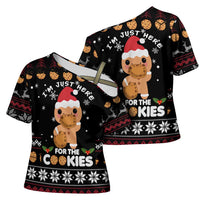 Just Here For The Cookies Christmas Cross Shoulder Shirt Funny Xmas Holiday Patterns - Wonder Print Shop
