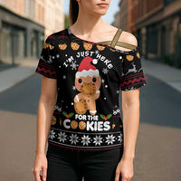 Just Here For The Cookies Christmas Cross Shoulder Shirt Funny Xmas Holiday Patterns - Wonder Print Shop