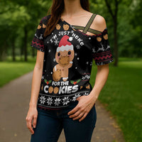 Just Here For The Cookies Christmas Cross Shoulder Shirt Funny Xmas Holiday Patterns - Wonder Print Shop
