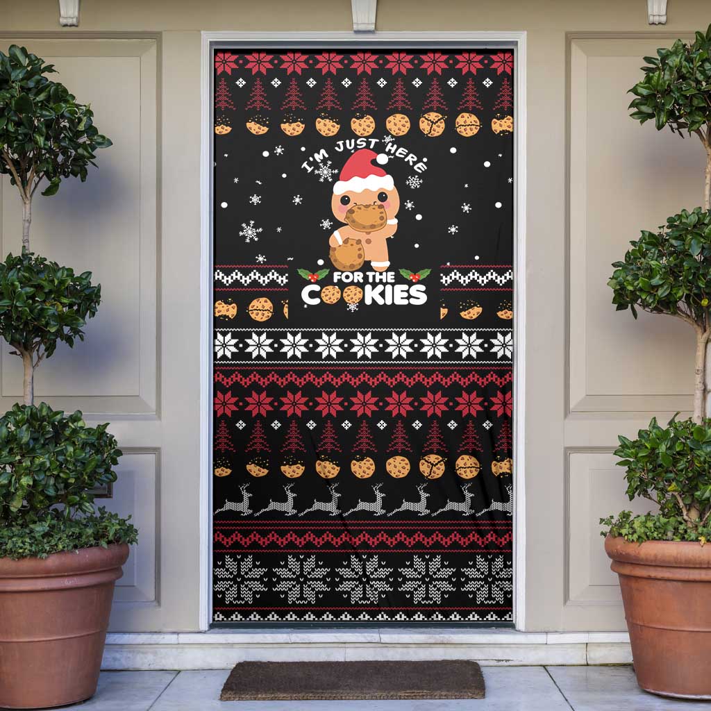 Just Here For The Cookies Christmas Door Cover Funny Xmas Holiday Patterns - Wonder Print Shop