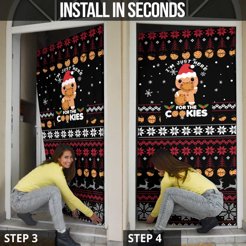 Just Here For The Cookies Christmas Door Cover Funny Xmas Holiday Patterns - Wonder Print Shop