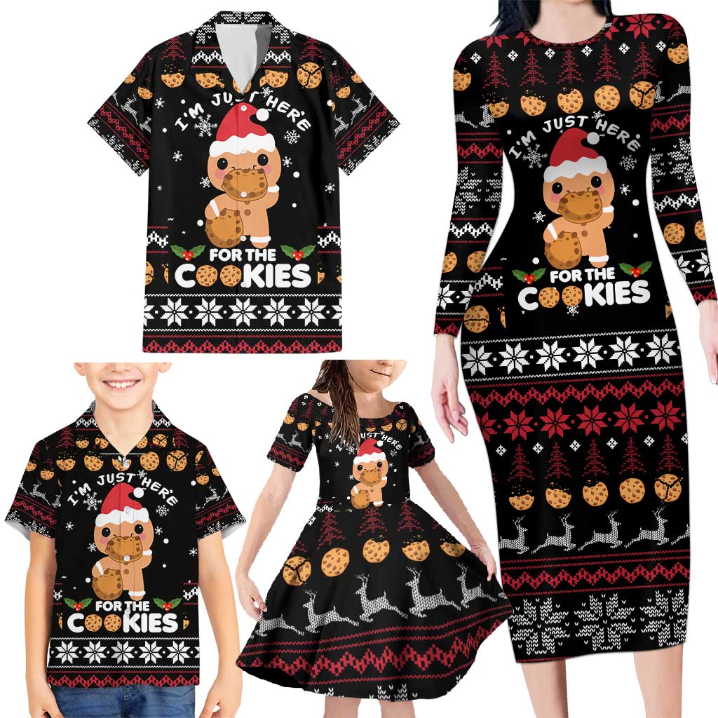 Just Here For The Cookies Christmas Family Matching Long Sleeve Bodycon Dress and Hawaiian Shirt Funny Xmas Holiday Patterns - Wonder Print Shop