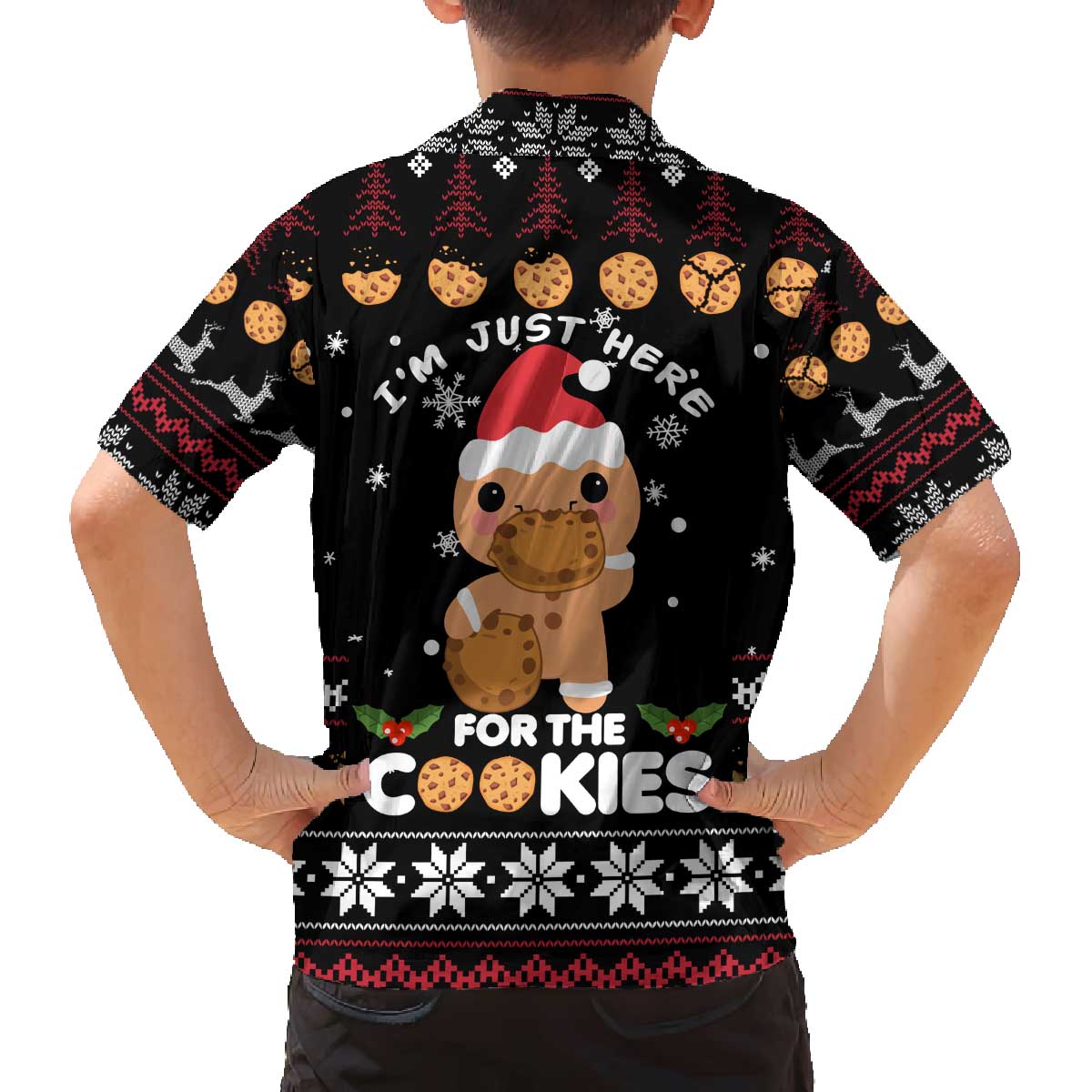 Just Here For The Cookies Christmas Family Matching Off The Shoulder Long Sleeve Dress and Hawaiian Shirt Funny Xmas Holiday Patterns - Wonder Print Shop