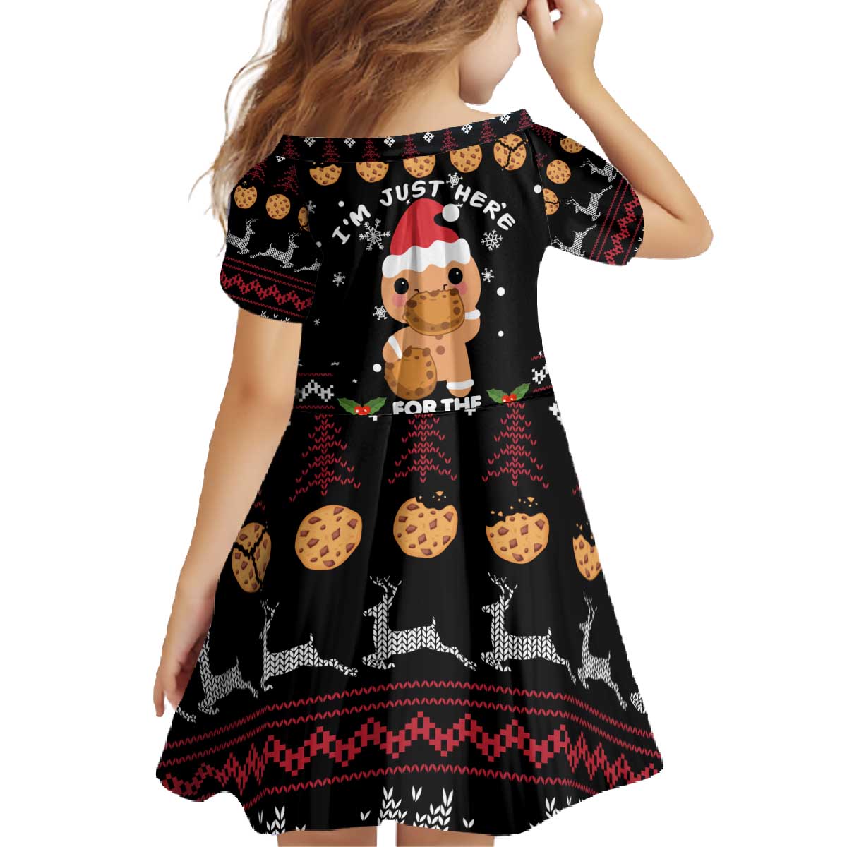 Just Here For The Cookies Christmas Family Matching Off The Shoulder Long Sleeve Dress and Hawaiian Shirt Funny Xmas Holiday Patterns - Wonder Print Shop