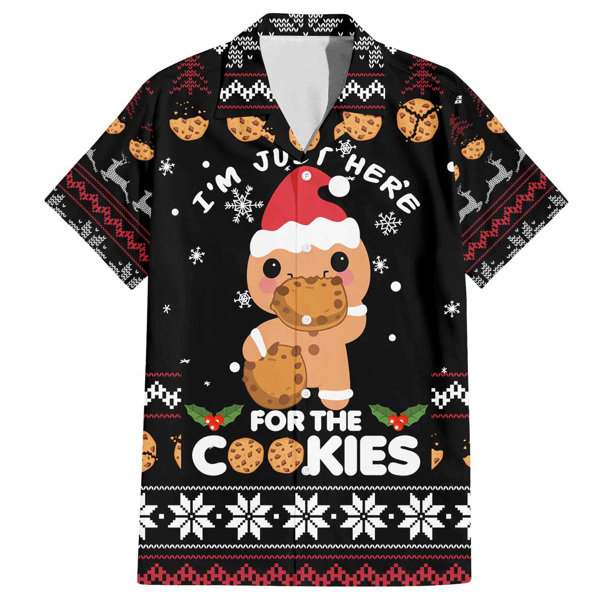 Just Here For The Cookies Christmas Family Matching Off The Shoulder Long Sleeve Dress and Hawaiian Shirt Funny Xmas Holiday Patterns - Wonder Print Shop