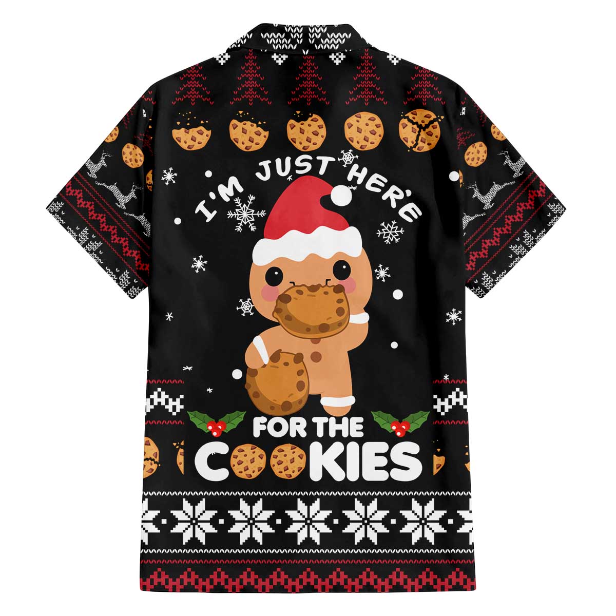 Just Here For The Cookies Christmas Family Matching Off The Shoulder Long Sleeve Dress and Hawaiian Shirt Funny Xmas Holiday Patterns - Wonder Print Shop
