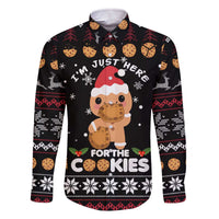 Just Here For The Cookies Christmas Family Matching Off The Shoulder Long Sleeve Dress and Hawaiian Shirt Funny Xmas Holiday Patterns - Wonder Print Shop