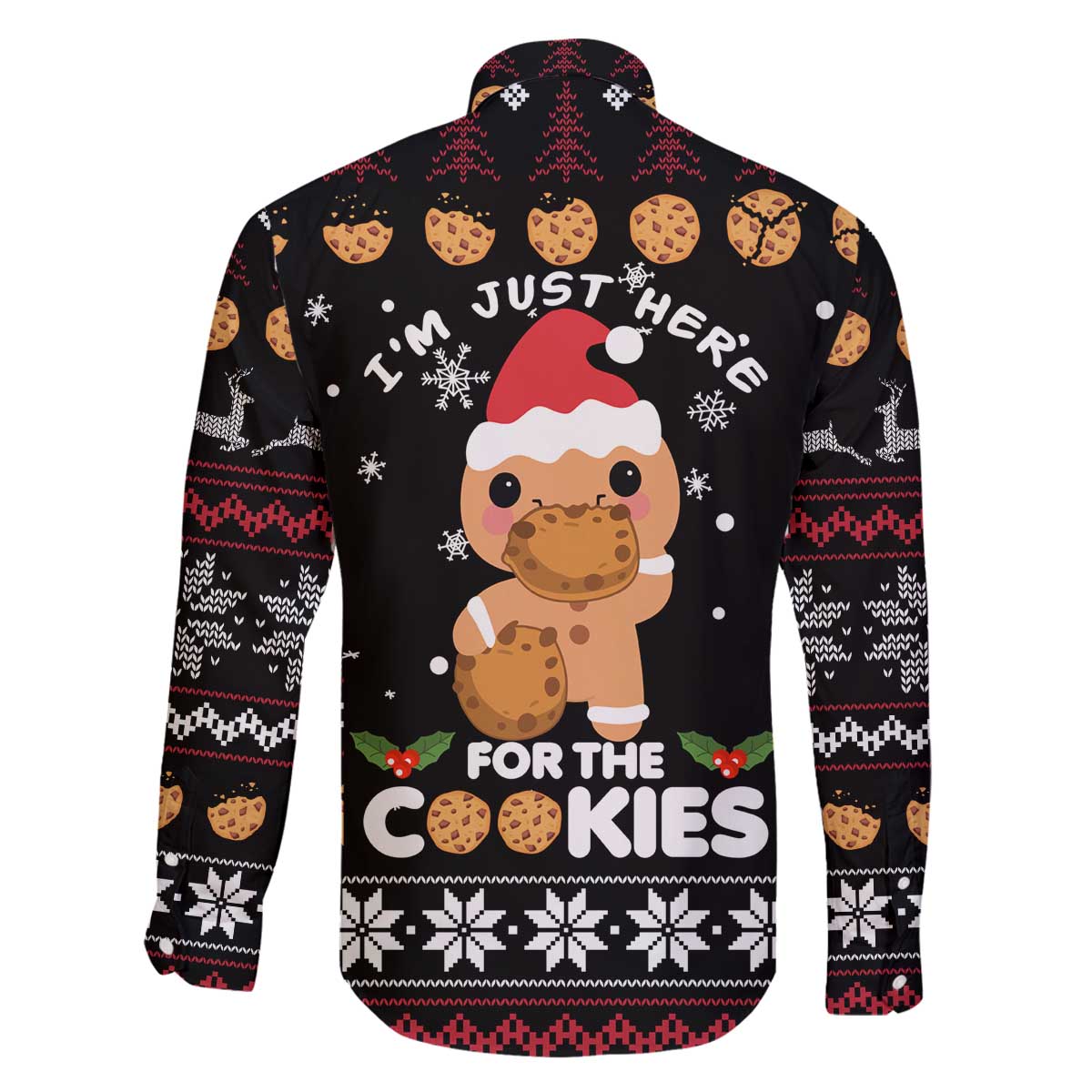 Just Here For The Cookies Christmas Family Matching Off The Shoulder Long Sleeve Dress and Hawaiian Shirt Funny Xmas Holiday Patterns - Wonder Print Shop