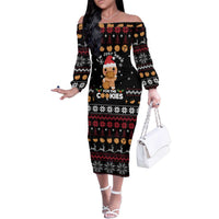 Just Here For The Cookies Christmas Family Matching Off The Shoulder Long Sleeve Dress and Hawaiian Shirt Funny Xmas Holiday Patterns - Wonder Print Shop