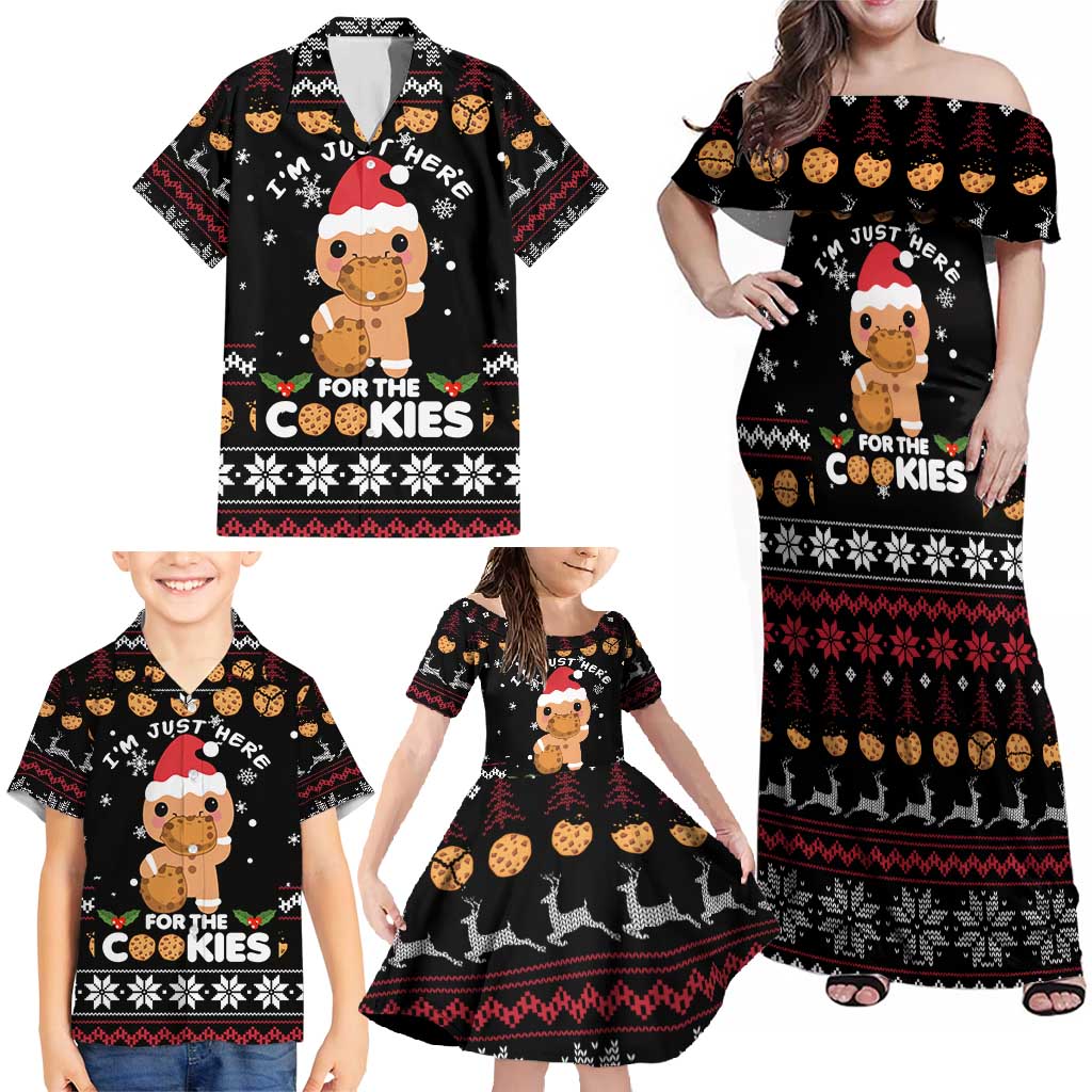 Just Here For The Cookies Christmas Family Matching Off Shoulder Maxi Dress and Hawaiian Shirt Funny Xmas Holiday Patterns - Wonder Print Shop