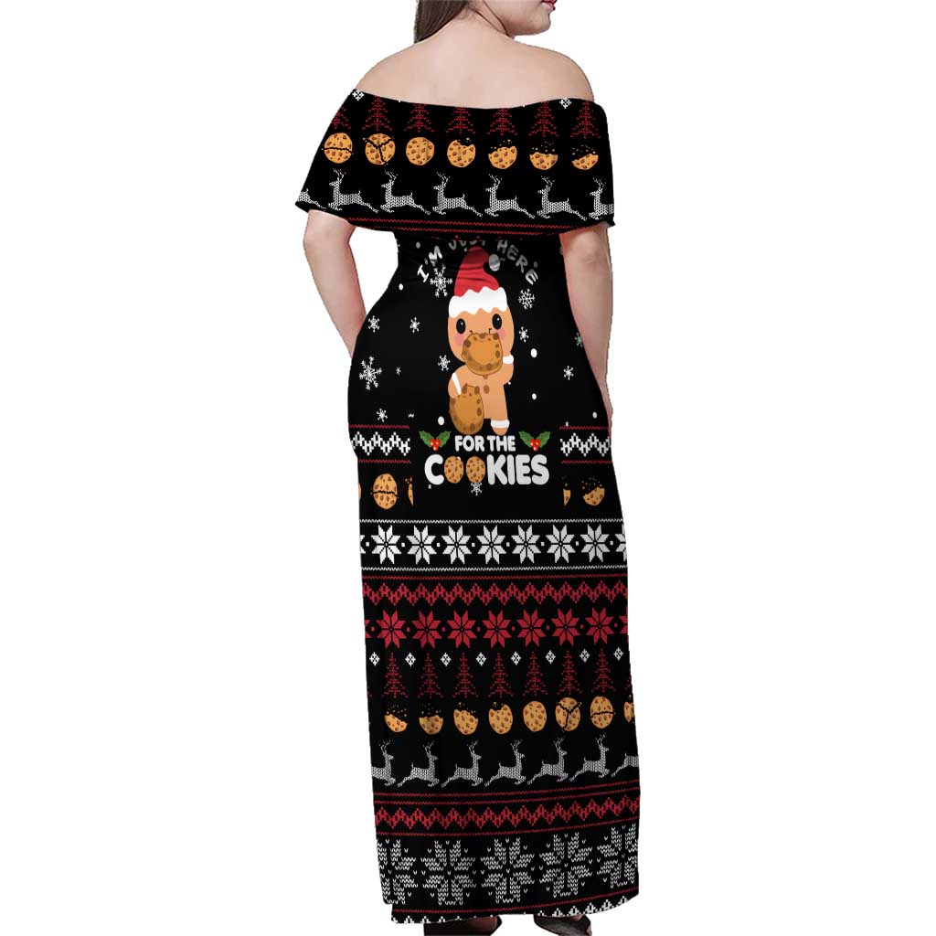 Just Here For The Cookies Christmas Family Matching Off Shoulder Maxi Dress and Hawaiian Shirt Funny Xmas Holiday Patterns - Wonder Print Shop