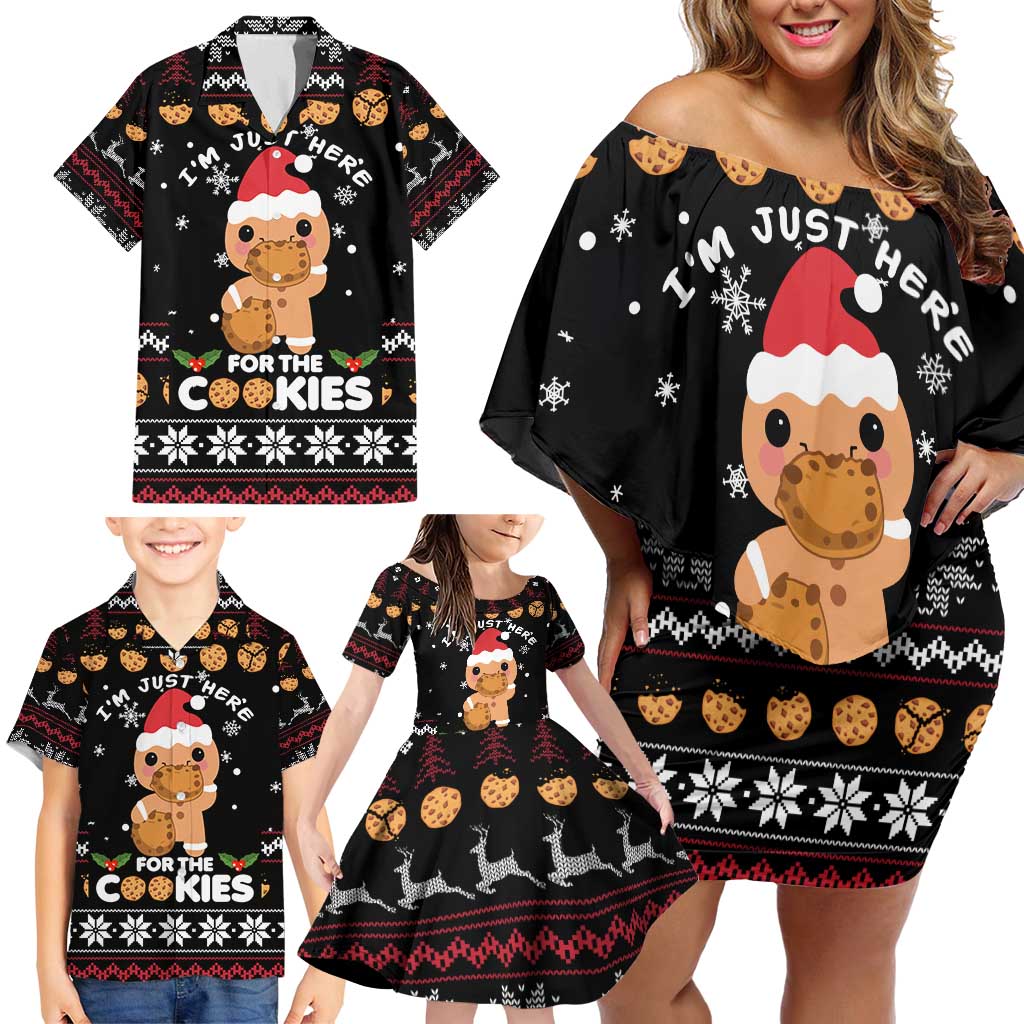 Just Here For The Cookies Christmas Family Matching Off Shoulder Short Dress and Hawaiian Shirt Funny Xmas Holiday Patterns - Wonder Print Shop