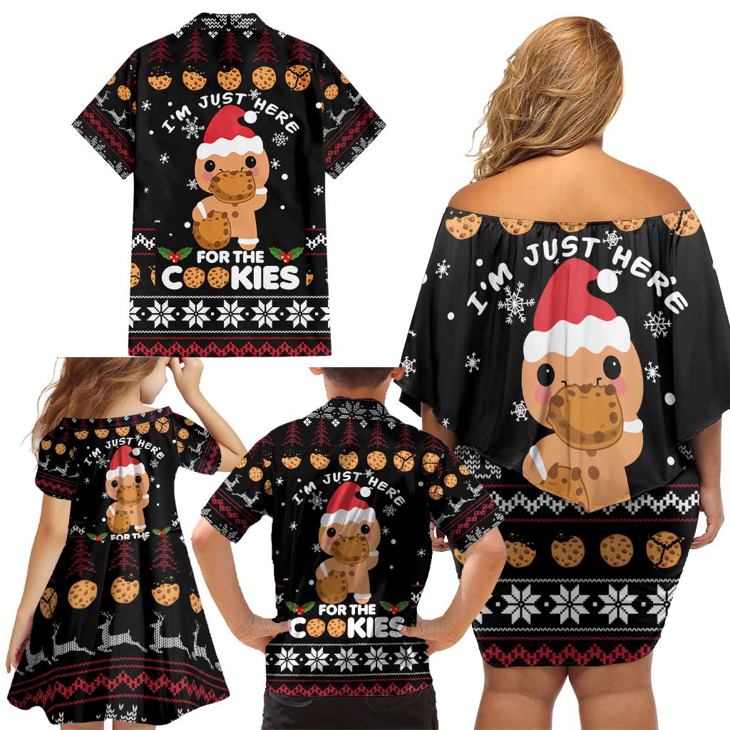 Just Here For The Cookies Christmas Family Matching Off Shoulder Short Dress and Hawaiian Shirt Funny Xmas Holiday Patterns - Wonder Print Shop