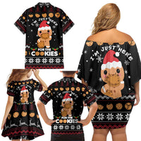 Just Here For The Cookies Christmas Family Matching Off Shoulder Short Dress and Hawaiian Shirt Funny Xmas Holiday Patterns - Wonder Print Shop