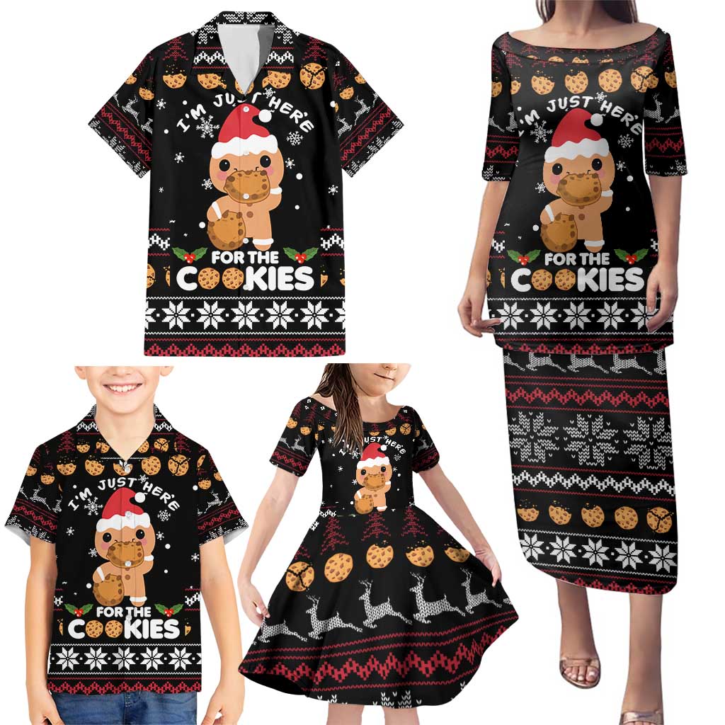 Just Here For The Cookies Christmas Family Matching Puletasi and Hawaiian Shirt Funny Xmas Holiday Patterns - Wonder Print Shop