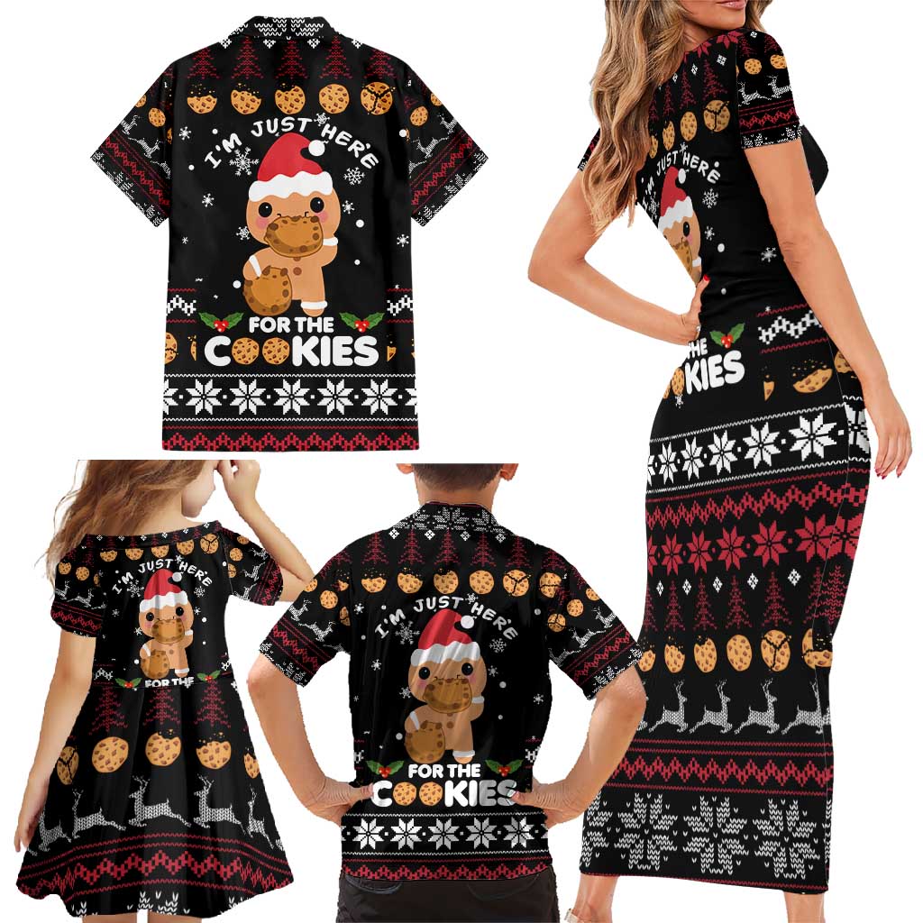 Just Here For The Cookies Christmas Family Matching Short Sleeve Bodycon Dress and Hawaiian Shirt Funny Xmas Holiday Patterns - Wonder Print Shop