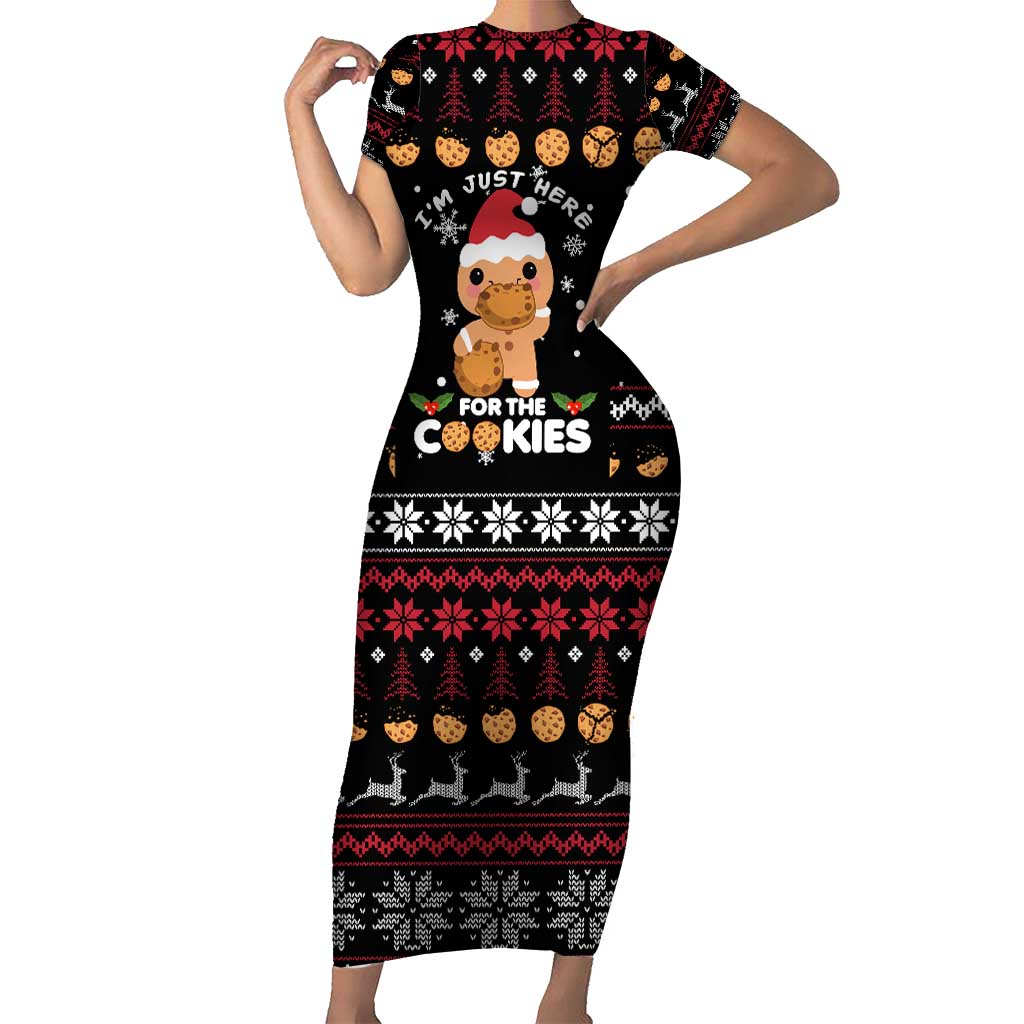 Just Here For The Cookies Christmas Family Matching Short Sleeve Bodycon Dress and Hawaiian Shirt Funny Xmas Holiday Patterns - Wonder Print Shop