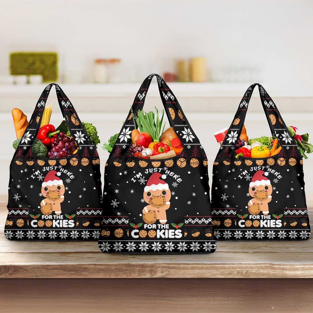Just Here For The Cookies Christmas Grocery Bag Funny Xmas Holiday Patterns - Wonder Print Shop