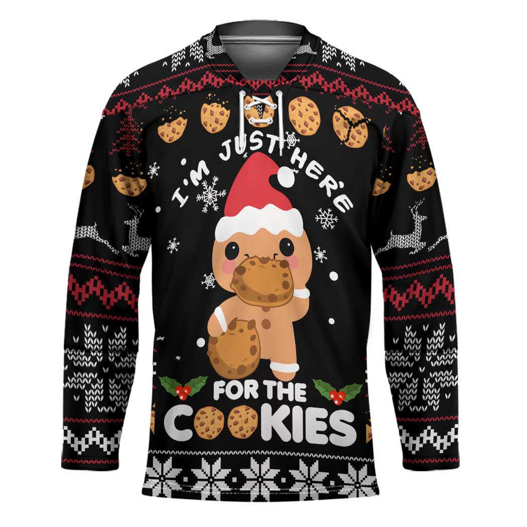 Just Here For The Cookies Christmas Hockey Jersey Funny Xmas Holiday Patterns - Wonder Print Shop
