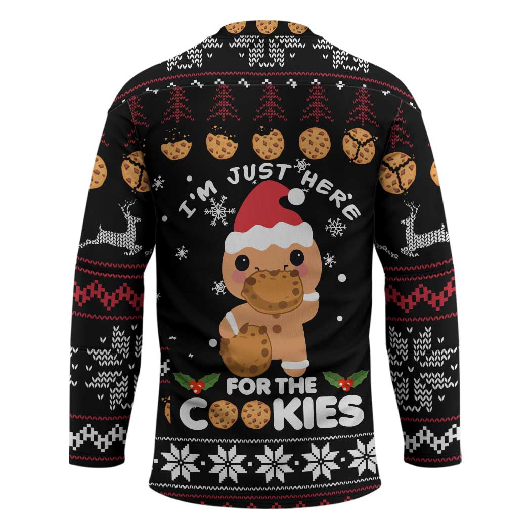 Just Here For The Cookies Christmas Hockey Jersey Funny Xmas Holiday Patterns - Wonder Print Shop