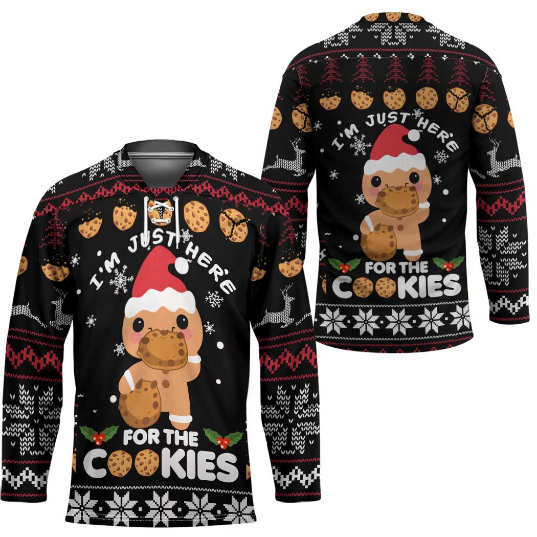 Just Here For The Cookies Christmas Hockey Jersey Funny Xmas Holiday Patterns - Wonder Print Shop