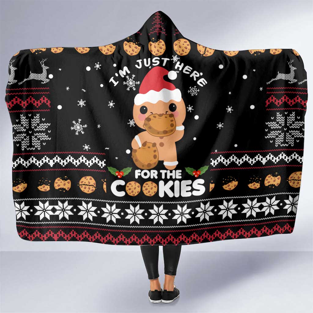 Just Here For The Cookies Christmas Hooded Blanket Funny Xmas Holiday Patterns - Wonder Print Shop