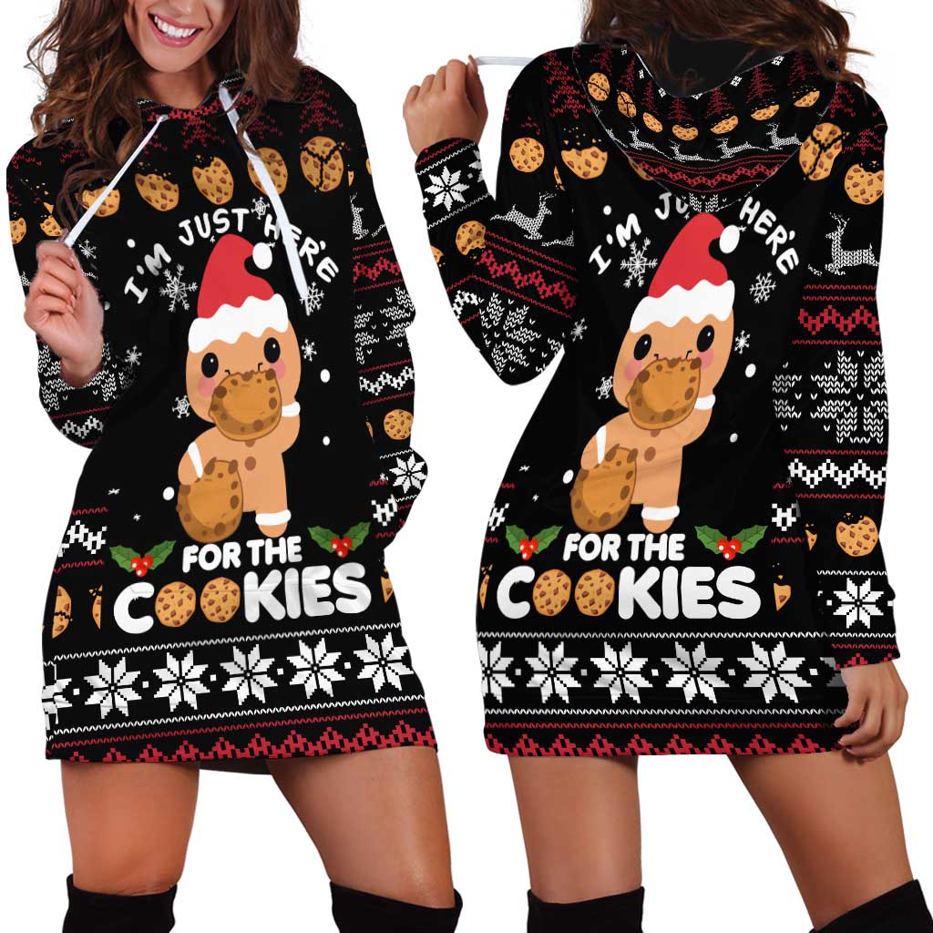 Just Here For The Cookies Christmas Hoodie Dress Funny Xmas Holiday Patterns - Wonder Print Shop