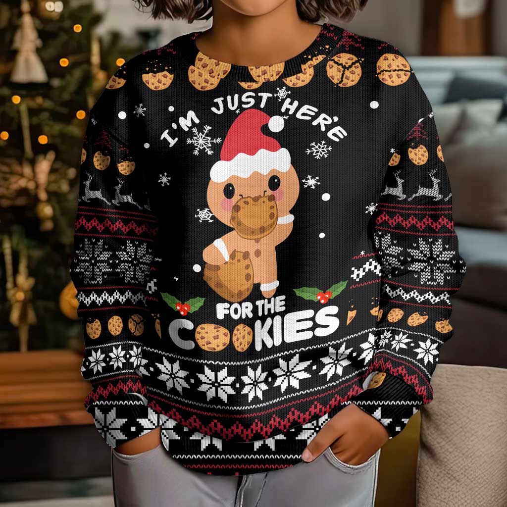 Just Here For The Cookies Christmas Kid Ugly Christmas Sweater Funny Xmas Holiday Patterns - Wonder Print Shop