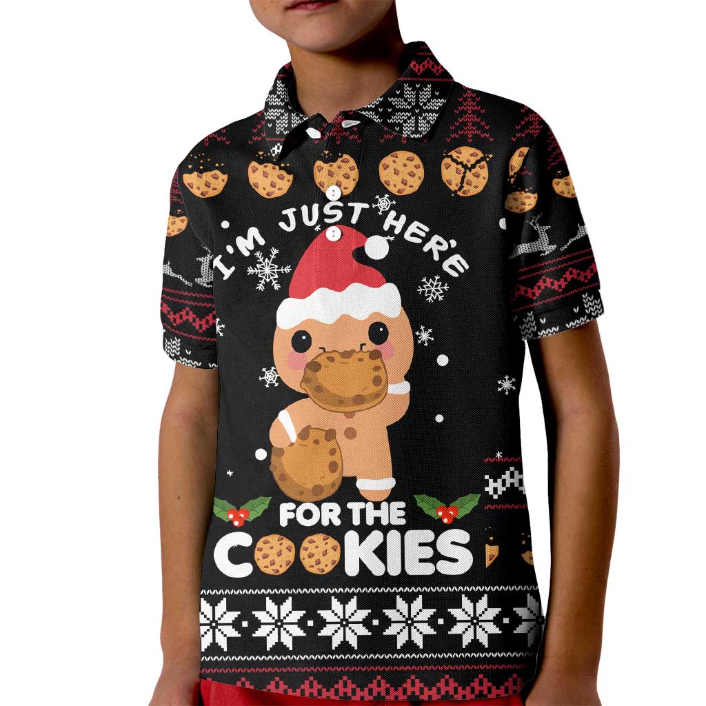 Just Here For The Cookies Christmas Kid Polo Shirt Funny Xmas Holiday Patterns - Wonder Print Shop