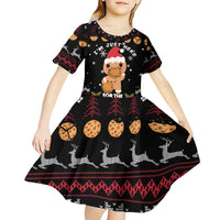 Just Here For The Cookies Christmas Kid Short Sleeve Dress Funny Xmas Holiday Patterns - Wonder Print Shop