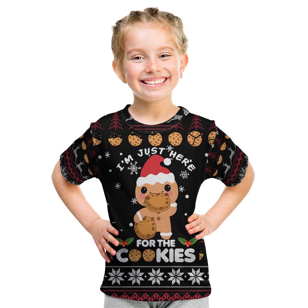 Just Here For The Cookies Christmas Kid T Shirt Funny Xmas Holiday Patterns - Wonder Print Shop