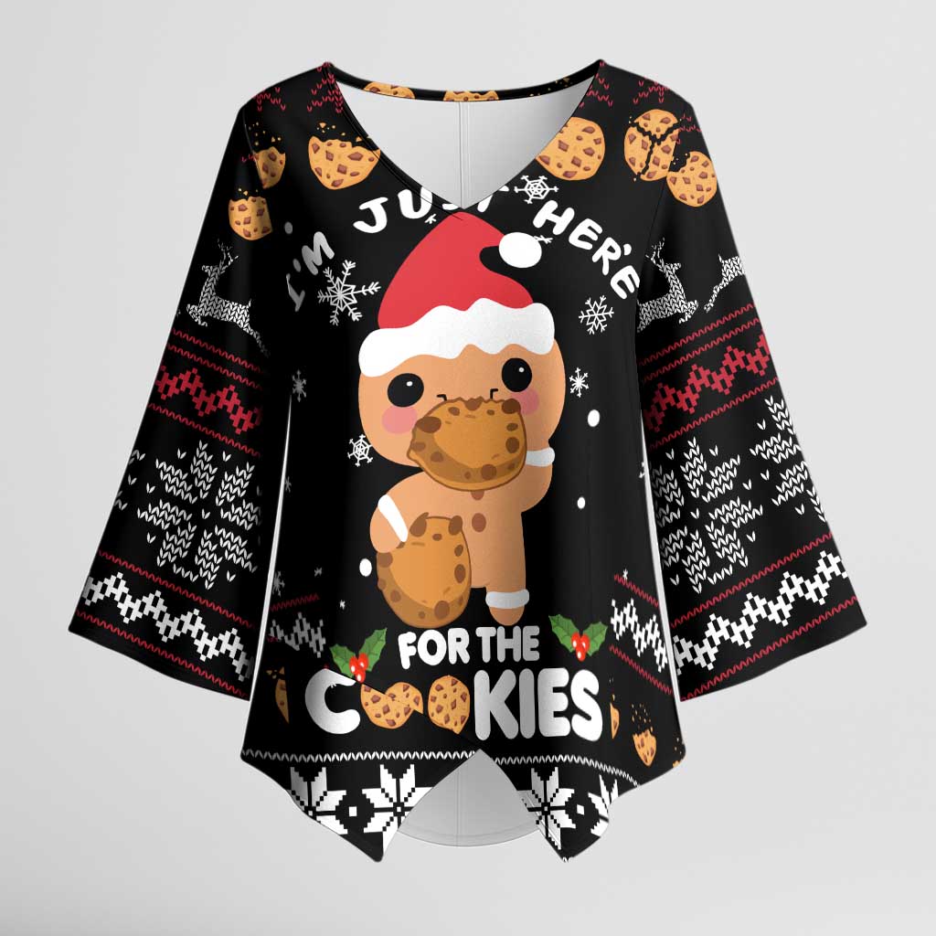 Just Here For The Cookies Christmas Kimono Sleeve Blouse Funny Xmas Holiday Patterns - Wonder Print Shop