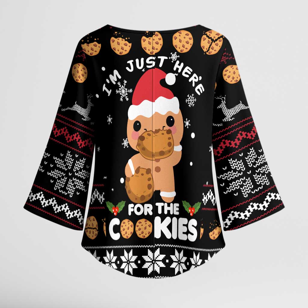 Just Here For The Cookies Christmas Kimono Sleeve Blouse Funny Xmas Holiday Patterns - Wonder Print Shop