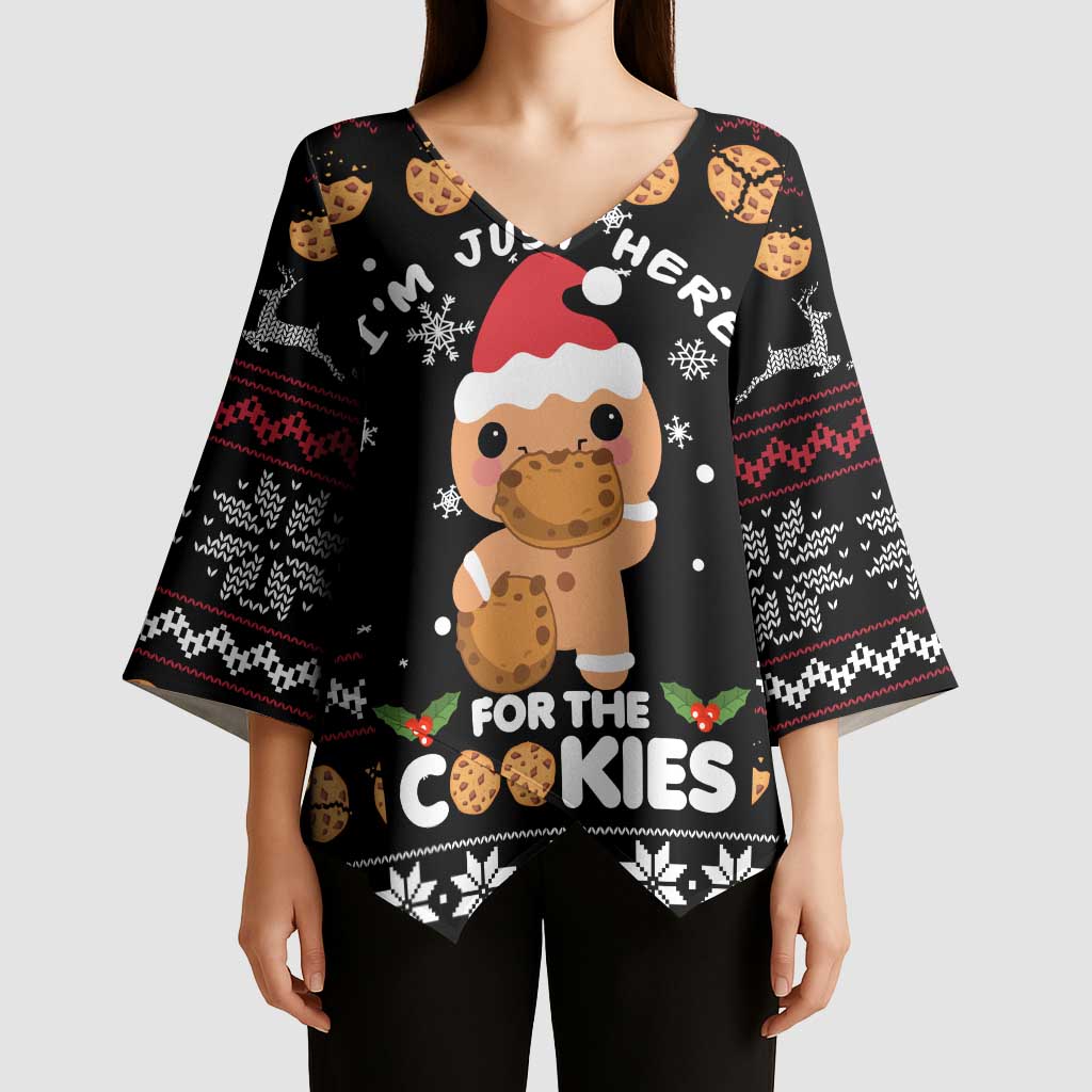 Just Here For The Cookies Christmas Kimono Sleeve Blouse Funny Xmas Holiday Patterns - Wonder Print Shop
