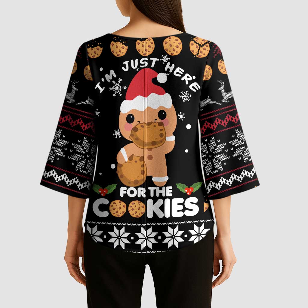 Just Here For The Cookies Christmas Kimono Sleeve Blouse Funny Xmas Holiday Patterns - Wonder Print Shop